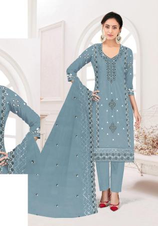 Picture of Georgette Light Slate Grey Straight Cut Salwar Kameez