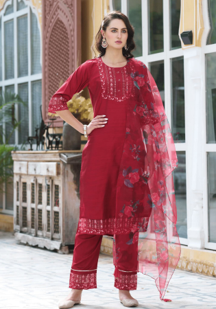 Picture of Cotton & Silk Fire Brick Readymade Salwar Kameez