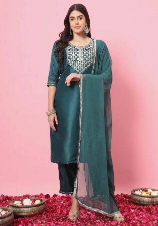 Picture of Pretty Cotton Sea Green Readymade Salwar Kameez