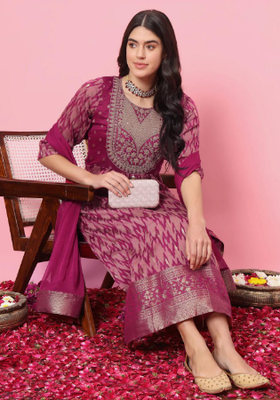 Picture of Exquisite Cotton Plum Readymade Salwar Kameez