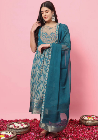 Picture of Cotton Light Sea Green Readymade Salwar Kameez