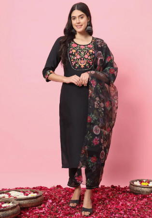 Picture of Gorgeous Cotton Black Readymade Salwar Kameez