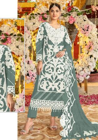 Picture of Organza Slate Grey Straight Cut Salwar Kameez