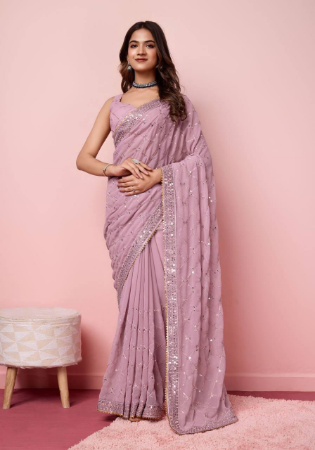 Picture of Pleasing Georgette & Silk & Organza Rosy Brown Saree