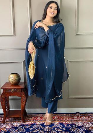 Picture of Chiffon Dark Slate Blue Readymade Salwar Kameez