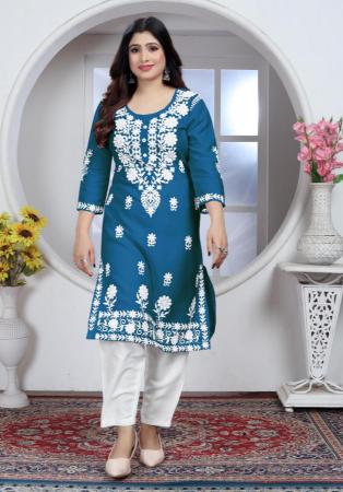 Picture of Alluring Rayon Midnight Blue Kurtis & Tunic