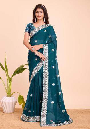 Picture of Beauteous Silk Sea Green Saree