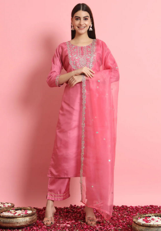 Picture of Cotton & Silk Light Coral Readymade Salwar Kameez