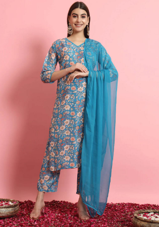 Picture of Cotton & Silk Medium Turquoise Readymade Salwar Kameez