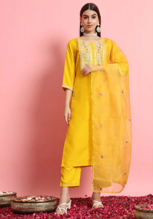 Picture of Cotton & Silk Yellow Readymade Salwar Kameez