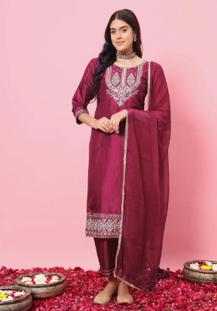 Picture of Cotton & Silk Dark Red Readymade Salwar Kameez