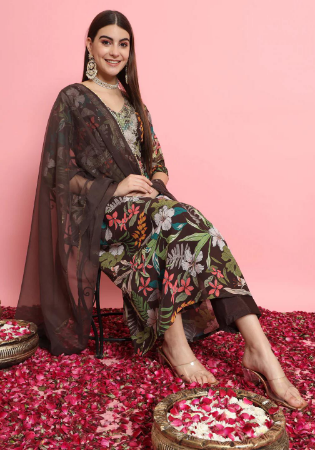 Picture of Georgette Dark Olive Green Readymade Salwar Kameez