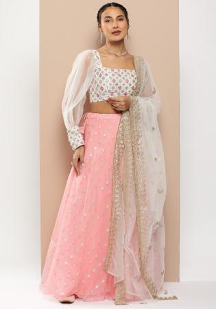 Picture of Georgette & Silk Light Coral Readymade Lehenga Choli