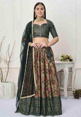 Picture of Cotton & Georgette Dark Olive Green Readymade Lehenga Choli