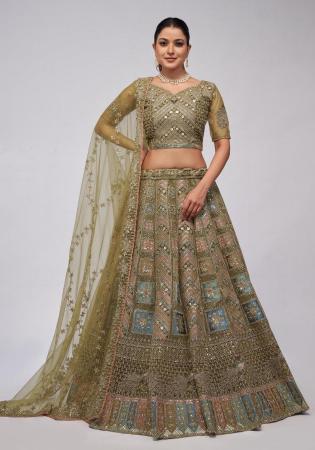 Picture of Gorgeous Net Olive Drab Lehenga Choli