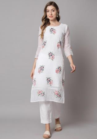 Picture of Lovely Georgette White Kurtis & Tunic