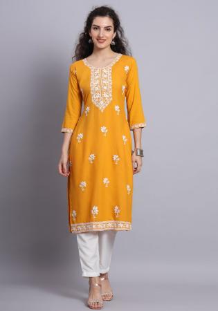 Picture of Exquisite Rayon Yellow Kurtis & Tunic