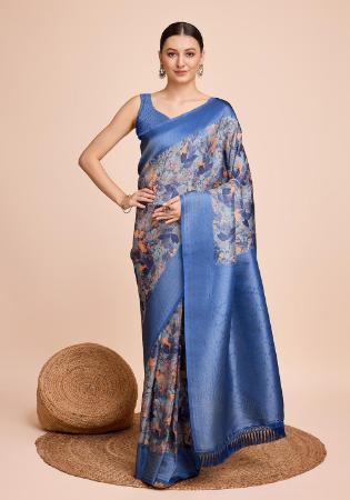 Picture of Sublime Silk Light Steel Blue Saree