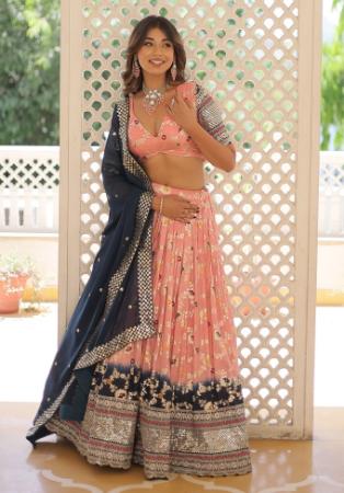 Picture of Enticing Georgette Dark Salmon Lehenga Choli