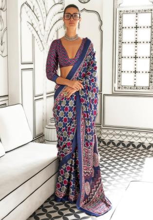 Picture of Charming Crepe & Satin Dark Slate Blue Saree