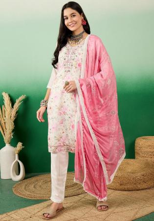 Picture of Resplendent Silk White Straight Cut Salwar Kameez