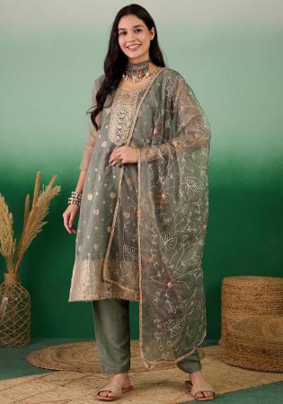 Picture of Fine Silk Sea Green Straight Cut Salwar Kameez