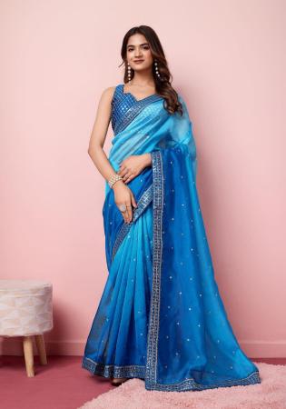 Picture of Good Looking Organza Dark Cyan Saree