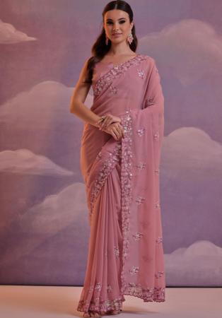 Picture of Sublime Georgette Rosy Brown Saree