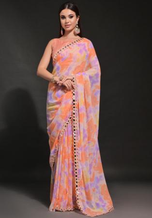 Picture of Statuesque Georgette Sandy Brown Saree