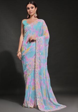 Picture of Fascinating Georgette Light Steel Blue Saree