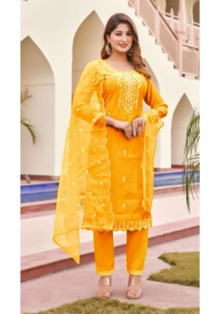 Picture of Stunning Silk Yellow Readymade Salwar Kameez