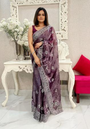 Picture of Well Formed Chiffon Plum Saree