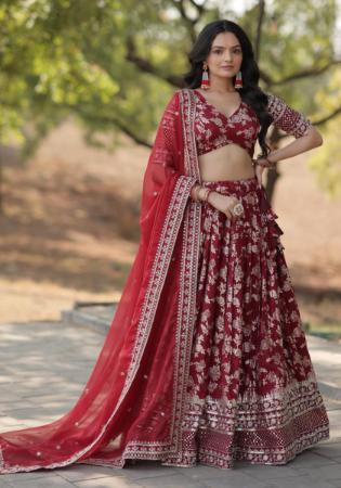 Picture of Resplendent Chiffon Maroon Lehenga Choli