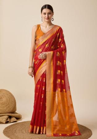 Picture of Stunning Cotton Fire Brick Saree