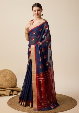 Picture of Stunning Cotton Midnight Blue Saree