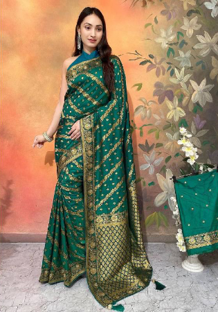 Picture of Stunning Silk Dark Olive Green Saree