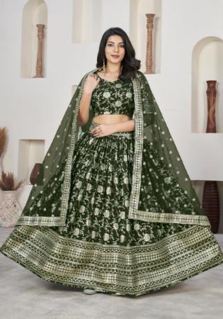 Picture of Well Formed Chiffon Dark Olive Green Lehenga Choli