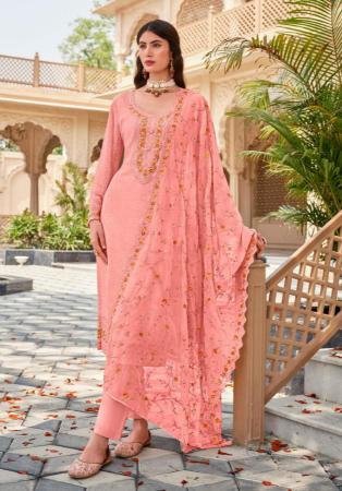 Picture of Georgette Light Salmon Straight Cut Salwar Kameez