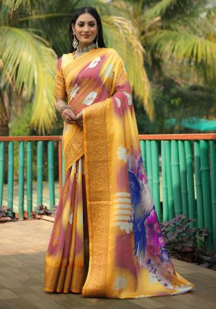 Picture of Amazing Silk Dark Golden Rod Saree