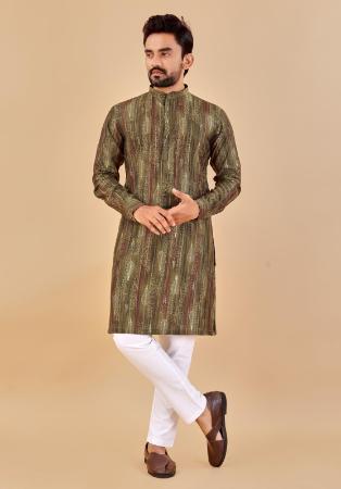 Picture of Nice Cotton Dark Olive Green Kurtas