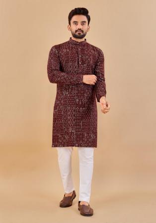 Picture of Elegant Cotton Maroon Kurtas