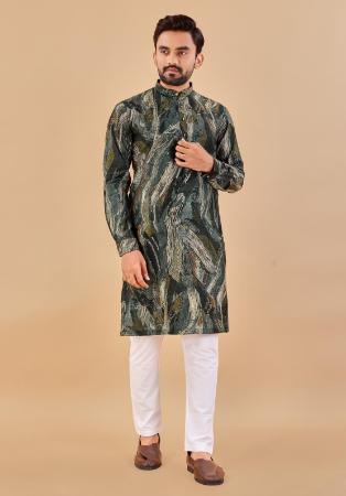 Picture of Pretty Cotton Dark Olive Green Kurtas