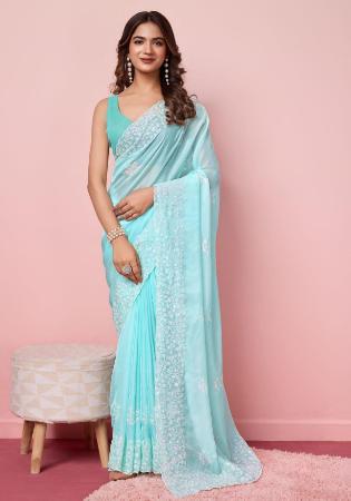 Picture of Amazing Silk Powder Blue Saree