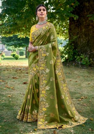 Picture of Amazing Silk Dark Olive Green Saree