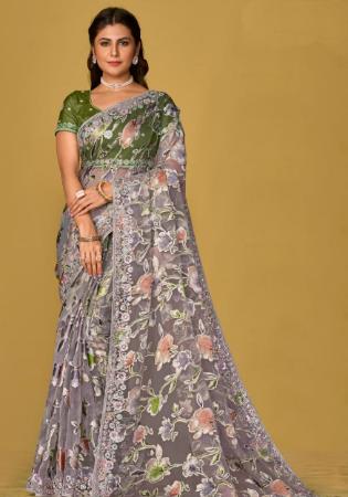 Picture of Excellent Chiffon & Brasso Dark Grey Saree