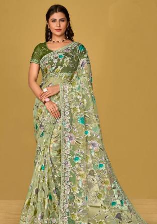 Picture of Delightful Chiffon & Brasso Dark Khaki Saree