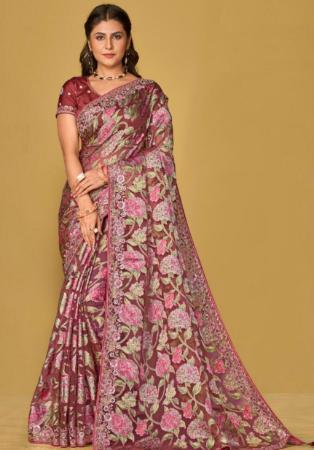 Picture of Splendid Chiffon & Brasso Sienna Saree