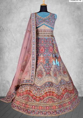 Picture of Comely Chiffon Steel Blue Lehenga Choli