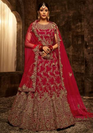 Picture of Well Formed Chiffon Dark Red Lehenga Choli