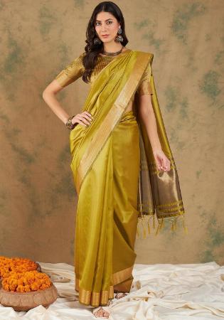 Picture of Appealing Cotton & Organza Dark Golden Rod Saree